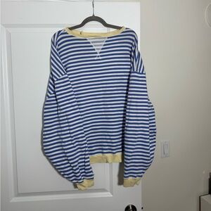 Free people blue/white yellow striped crewneck